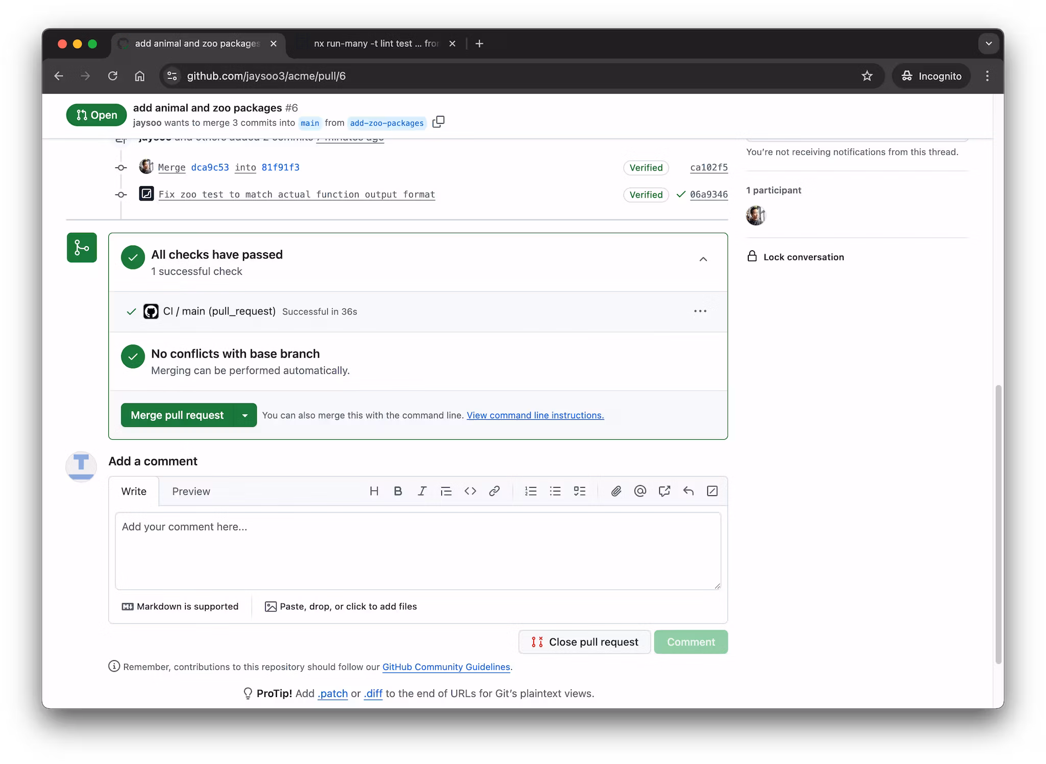 Pull request is green